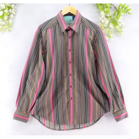 Robert Graham Men’s Button Up Long Sleeve Shirt Multicolor Striped Flip Cuffs L - Picture 1 of 9